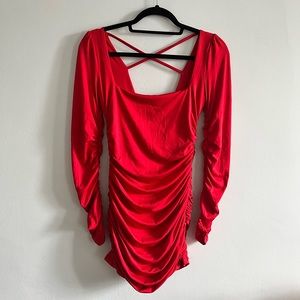 Red Ruched Bodycon Dress